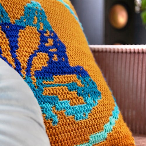 Bountiful Butterfly Pillow Blue/Gold Häkelset - Enthält digitales Anleitung-2
