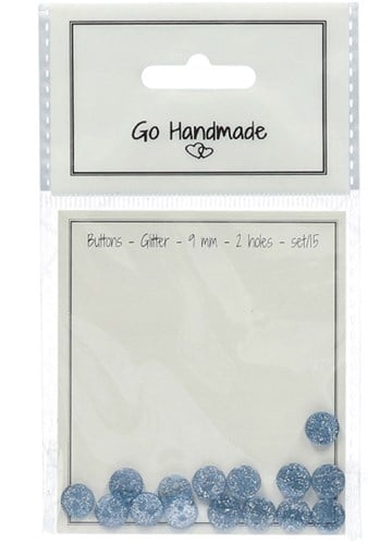 Go Handmade Glitzer Knöpfe Blauw 9mm (15 Stück)